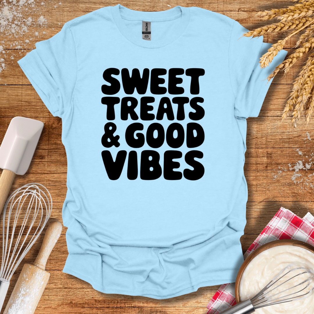 Sweet Treats & Good Vibes T-Shirt Light Blue / S Baking Threads