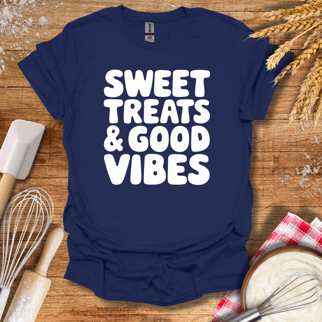 Sweet Treats & Good Vibes T-Shirt Navy / S Baking Threads