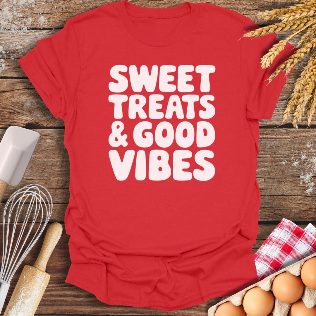 Sweet Treats & Good Vibes T-Shirt Red / S Baking Threads