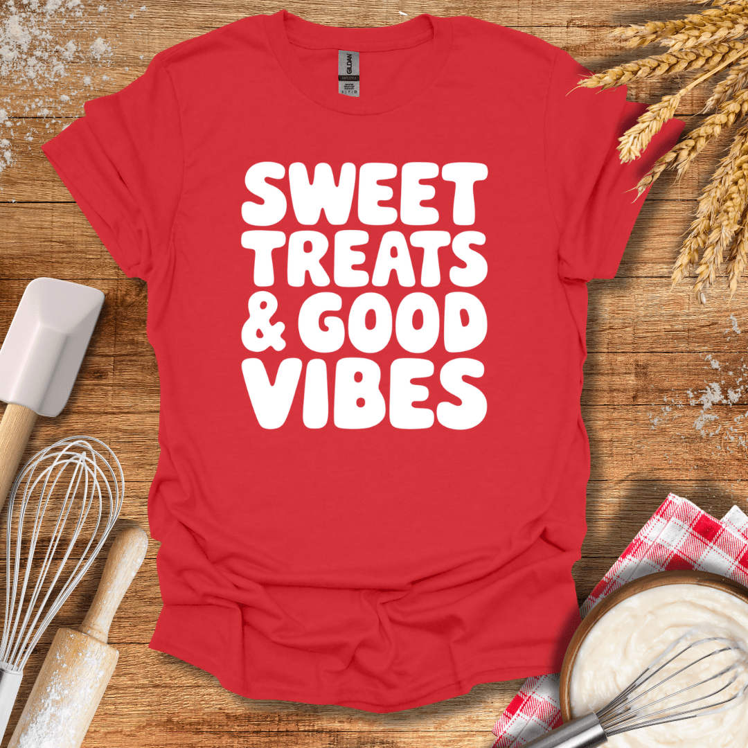 Sweet Treats & Good Vibes T-Shirt Red / S Baking Threads