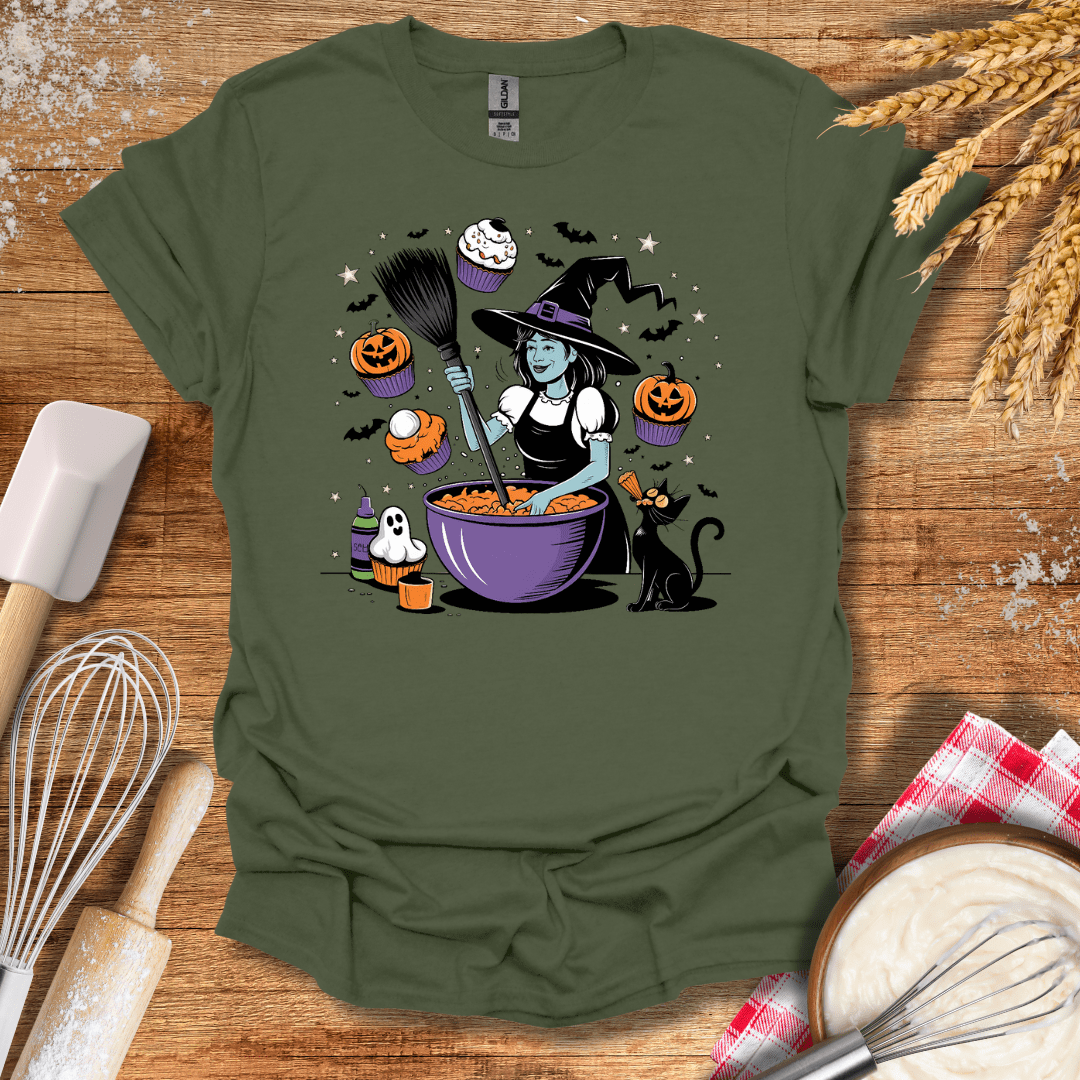 Witch Conjuring Cupcakes T-Shirt Military Green / S Baking Threads